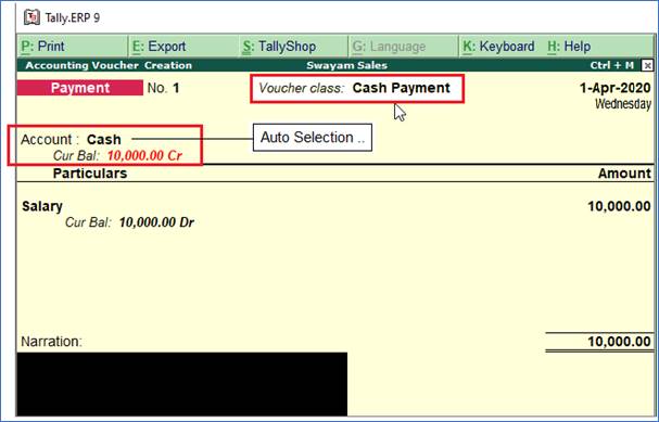Voucher Classes for Payment and Receipt Voucher in TallyErp9
